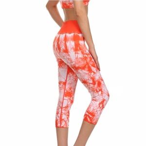 Orange Tie-Dye Athletic Capri Leggings